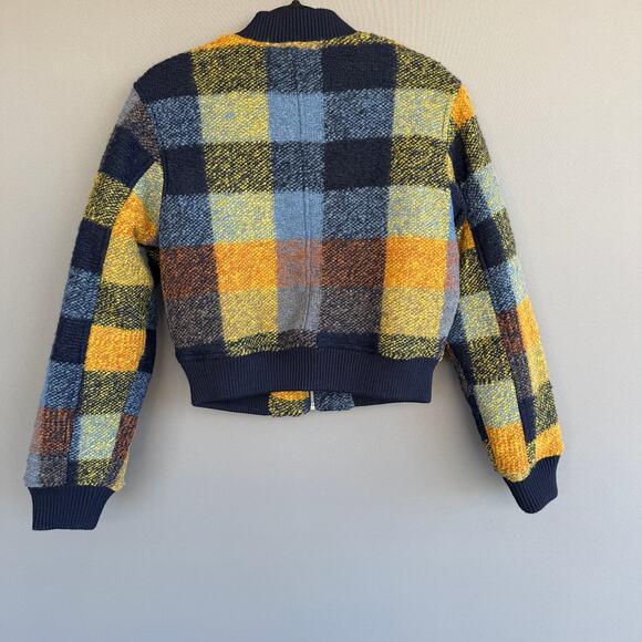 House of Harlow plaid bomber jacket - wool blend - blue - yellow - coat  size XS - Picture 5 of 7
